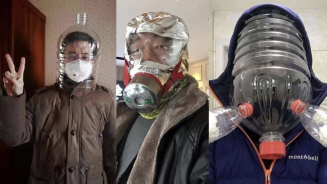 Imagens de máscaras de segurança respiratória homemade que viralizaram nos grupos de WhatsApp