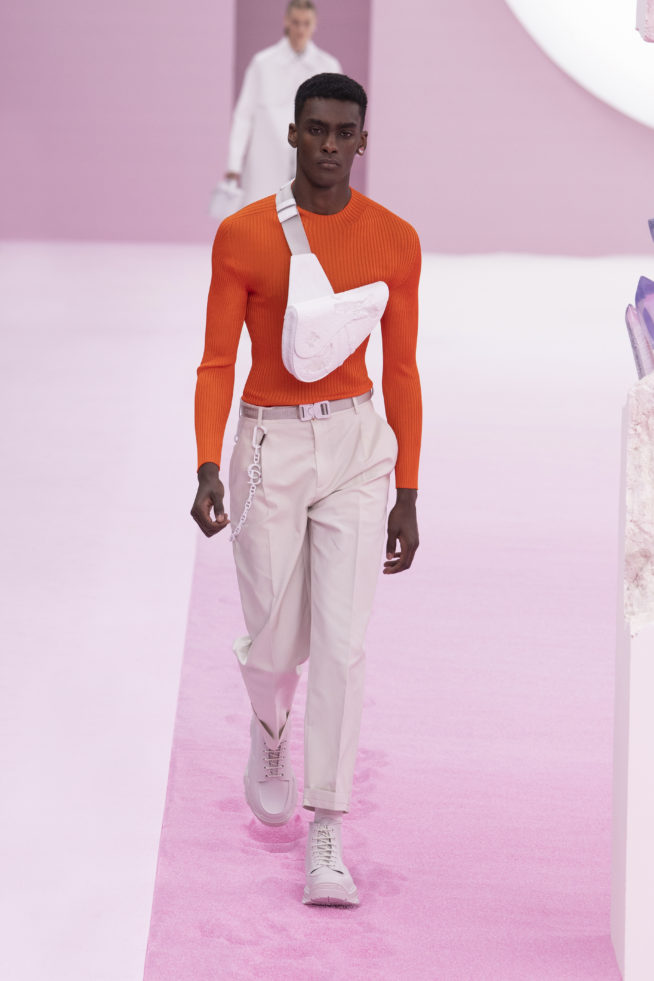 Model wears an outfit , as part of the men s wear summer 2020, men fashion week, Paris, France, from the house of Dior