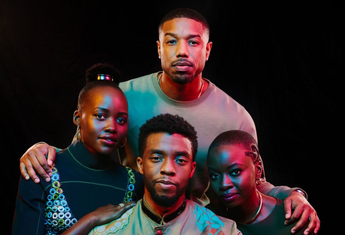 Chadwick Boseman, Michael B. Jordan, Lupita Nyong’o e Danai Gurira, como parte do elenco de Pantera Negra / Reprodução