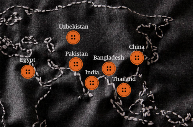 Mapa mostra onde há trabalho infantil forçado / Reprodução The Guardian